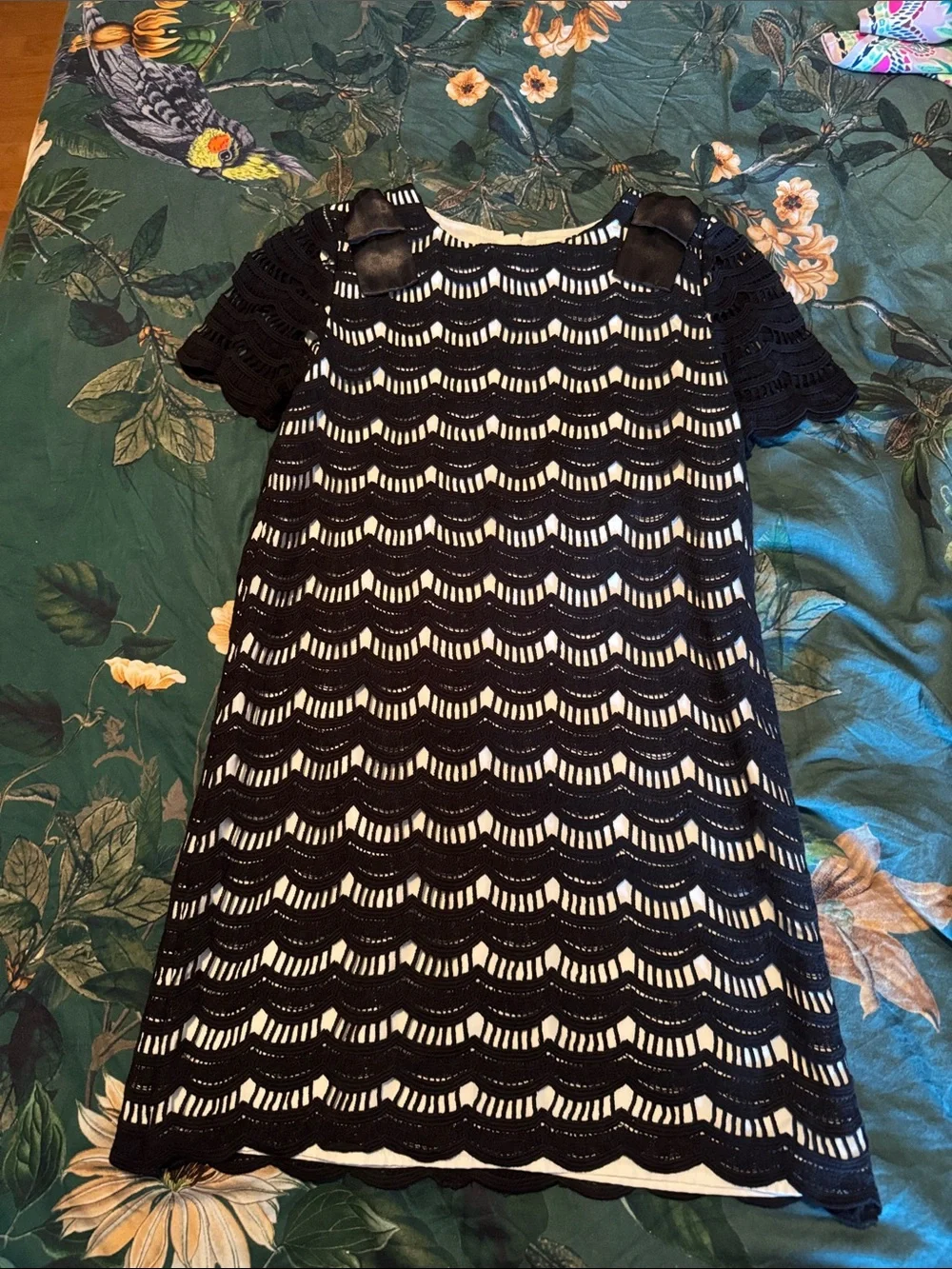 Kate spade shanghai Black Lace Overlay Kids Dress with Ivory Slip